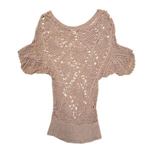 Studio Y Tan Stretchy Open Knit Crochet Festival Beachy Boho Shirt Size Small‎